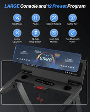 Load image into Gallery viewer, Upreign Auto Incline Treadmill, 10% Incline Heavyduty Treadmill with Pulse Sensor, 4.0HP, 10 MPH, 450 lbs Capacity, 20'' x 55'' Running Area Treadmill with Bluetooth Player & LED Display